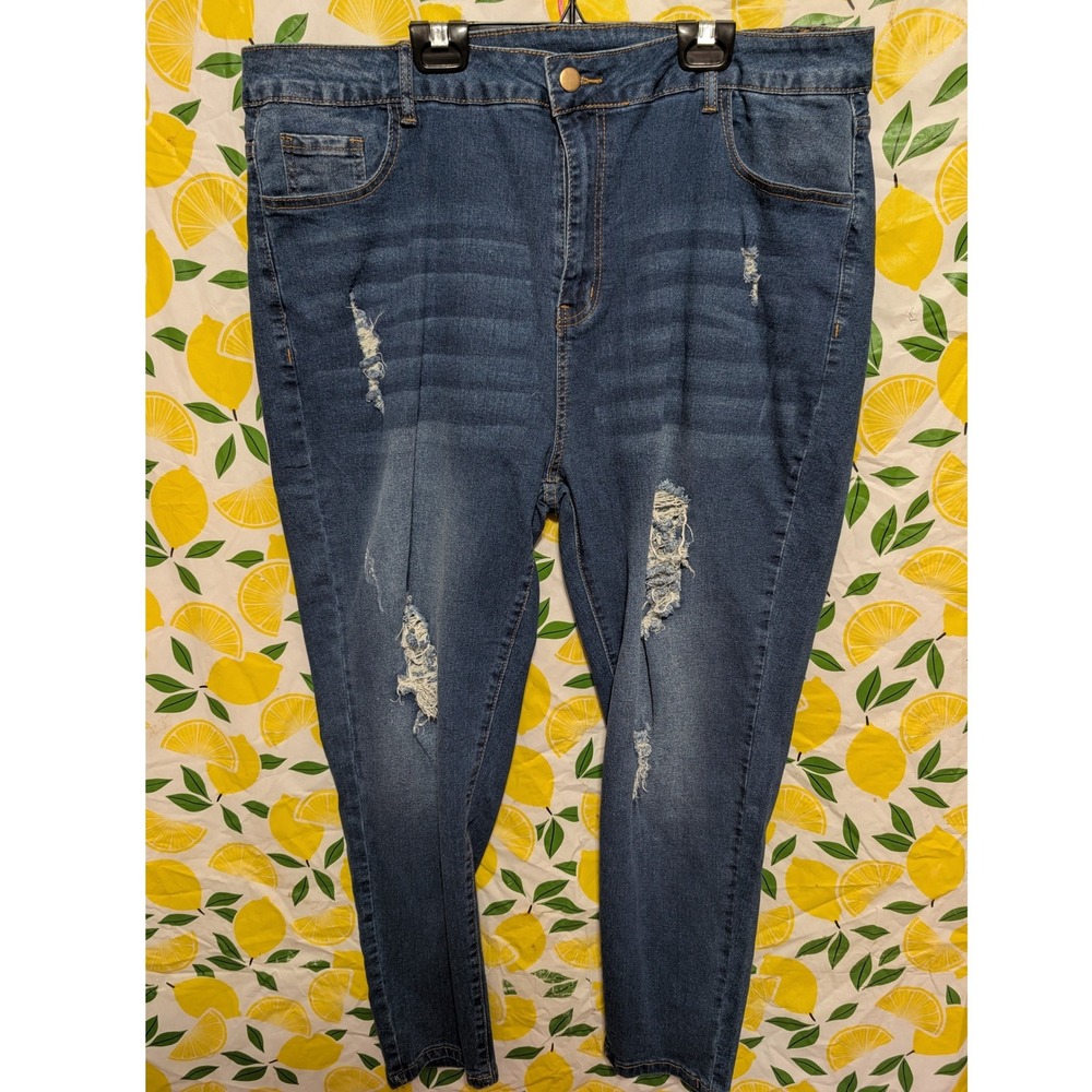 Unbranded Distressed Skinny Jeans Womens 4XL Blue Good High Rise Shredded Denim - Picture 1 of 6
